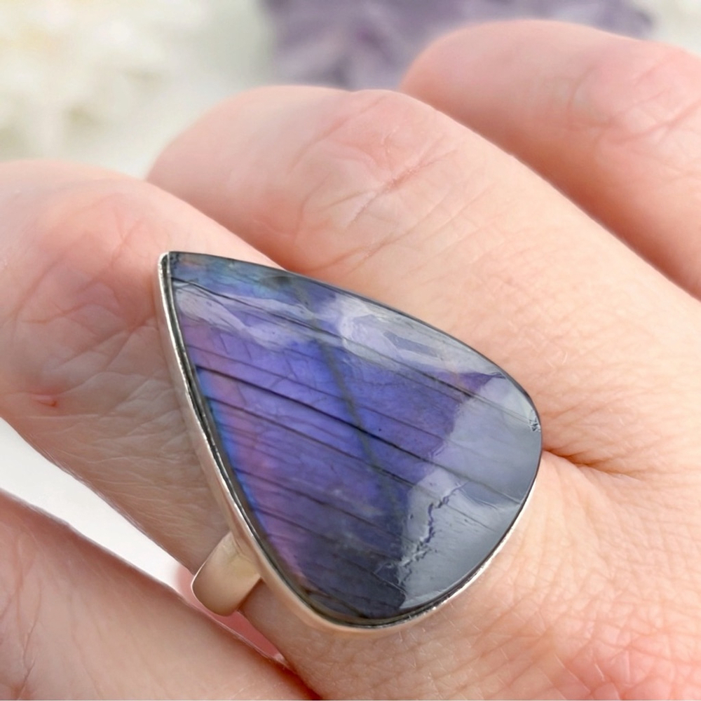 Purple Labradorite Ring Size 9 Pure Sterling Silver 925 Colorful Boho New